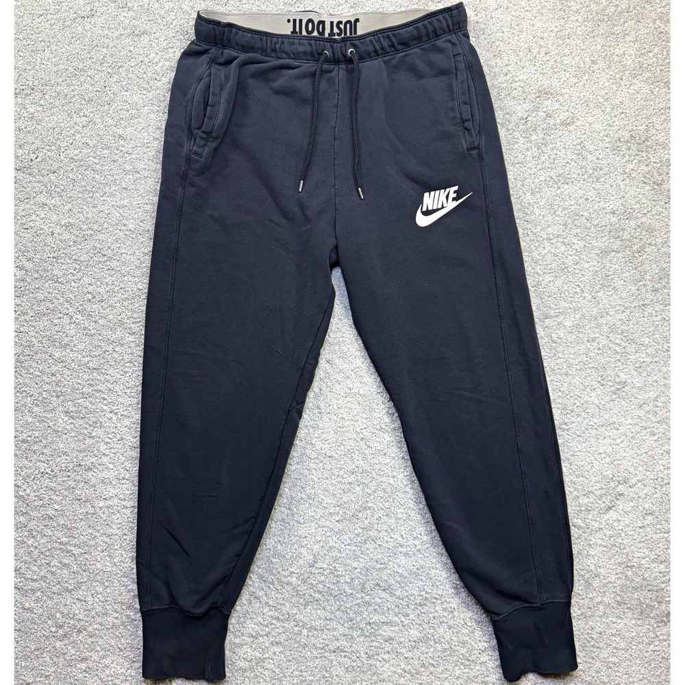 Nike Just Do It Sweatpants Mens Large L Black Fleece Joggers Logo Waistband